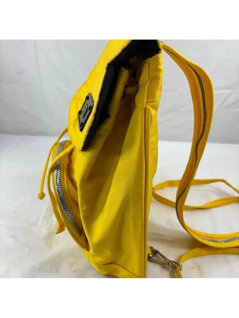 Steve Madden Womens Yellow Mini Nylon Sling Zip Backpack Travel Bag